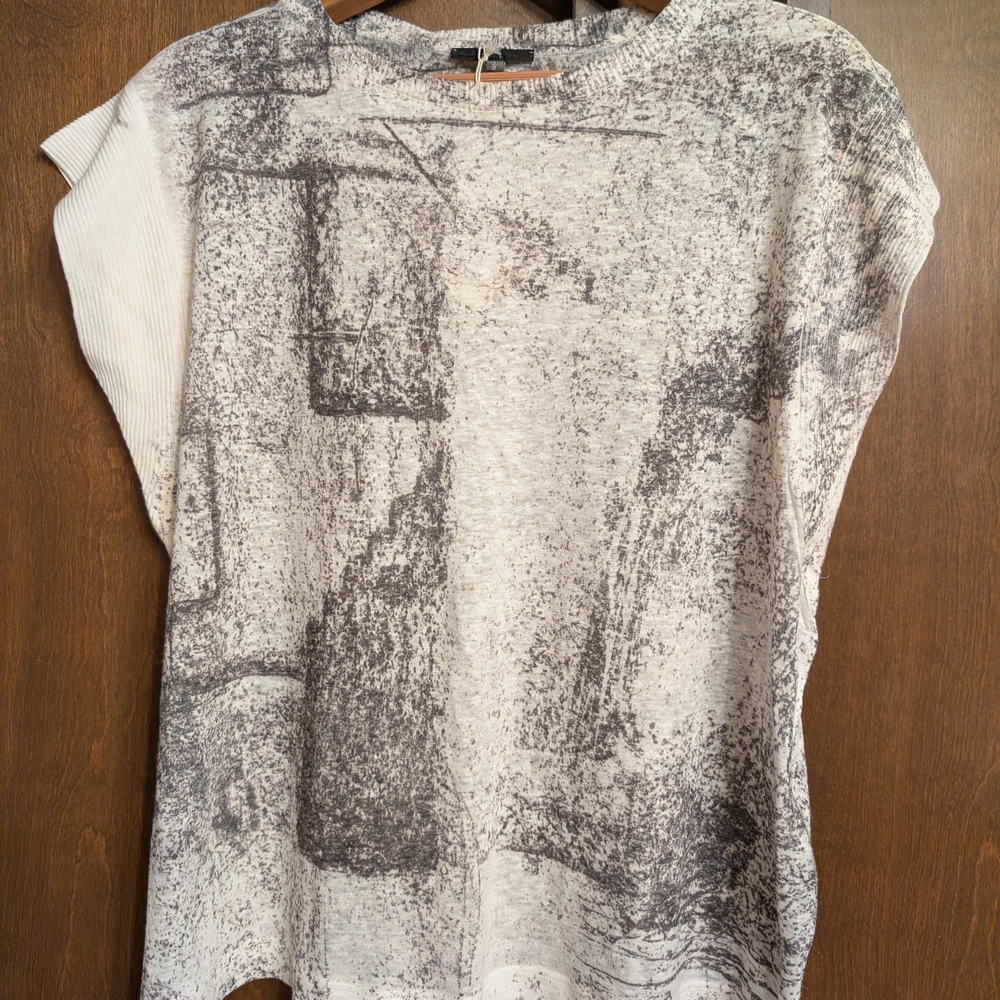 Artistic Cotelac Gray And White Linen Blend Women's Short Sleeve Top 3 Large 10